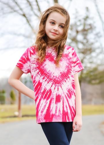 Image of SunFoucs Girls Kids Shirts Size 5-12 Tie Dye Casual Tshirt Short Sleeve Crewneck Tee Top | Short Sleeve Rainbow Tee Top