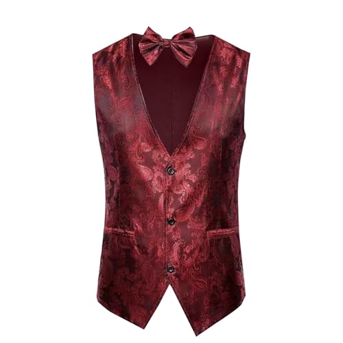 Mens Formal Suit Vest Stylish Jacquard Dress Vest for Tuxedo Blazer Clubwear Evening Party Matching Tops with Bow Tie2