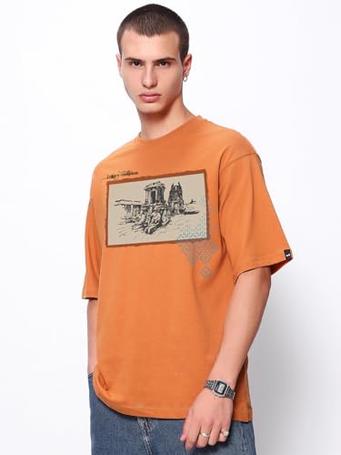 Image of Bewakoof Men's Cotton Typography Oversized Fit Half Sleeve Round Neck T-Shirt | Casual Wear | Street Wear | Oversized t Shirt for Men Cotton | Baggy