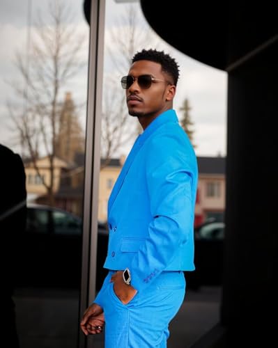 Casual Mens Suit Fashion 2 Piece Suits for Men Regular Fit Double Breasted Tuxedo Peak Lapel 4 Button Short Blazer Pants4