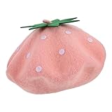 BESTonZON Strawberry Wool Beret Hat for Ponytail Hat Vintage French Artist Style Wool Cap Pink 48-52cm Autumn Winter Warm