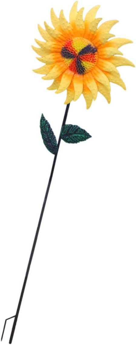 Sunflower Windmill Garden Decor Kinetic Metal Pinwheel Sculpture for Outdoor Lawn Rotating Ornament for Home and Party Decoration