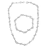 Yolev Barbed Wire Necklace and Bracelet Set Punk Thorns Barbed Wire Choker Silver Metal Grunge Jewelry Barb Wire Necklace Hiphop Rock Goth Chain for Men Women Y2k Daily Versatile Fashion
