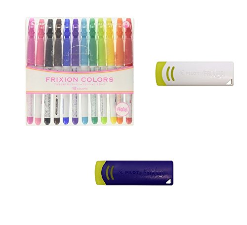 Pilot Frixion Colors 12C SFC-120M12C (japan import) & Friction eraser [white] ELF 02 - 10 - W