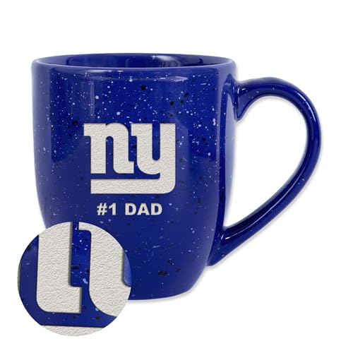 Rico Industries NFL Football New York Giants #1Dad 16 oz Team Color Laser Engraved Speckled Ceramic Coffee Mug