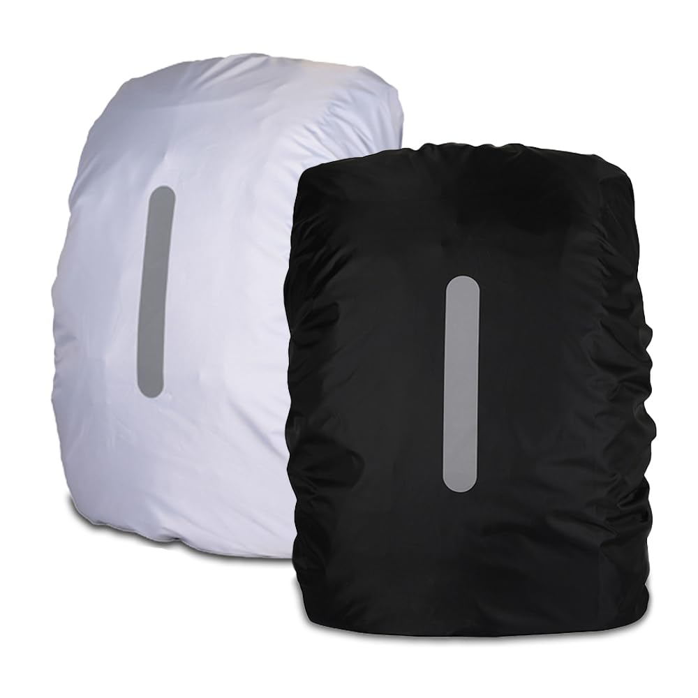 Trketk Unisex Black, Grey 2 Pcs Waterproof Rain Cover For Backpack, Reflective Backpack Cover With Adjustable Cross Buckle Strap 30L-40L Foldable Dust And Snow Cover For Hiking Camping Touring Outdoor (Black+Grey)