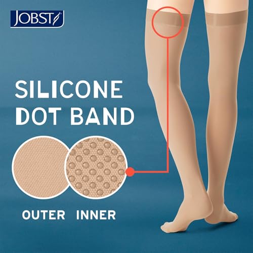 Image of JOBST UltraSheer Thigh-High Compression Stockings for Women - Closed Toe - Silicone Dot Band - Medical Compression 15-20 mmHg - For Varicose and Spider Veins - Helps Prevent Swelling