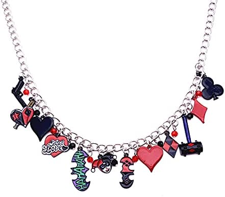  Superhero Harley Quin Clown Charm Necklace, Environmental Zinc Alloy Pendants, Anime Gifts Torque for Boys, Girls and Women