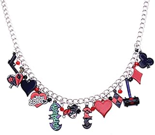  Superhero Harley Quin Clown Charm Necklace, Environmental Zinc Alloy Pendants, Anime Gifts Torque for Boys, Girls and Women