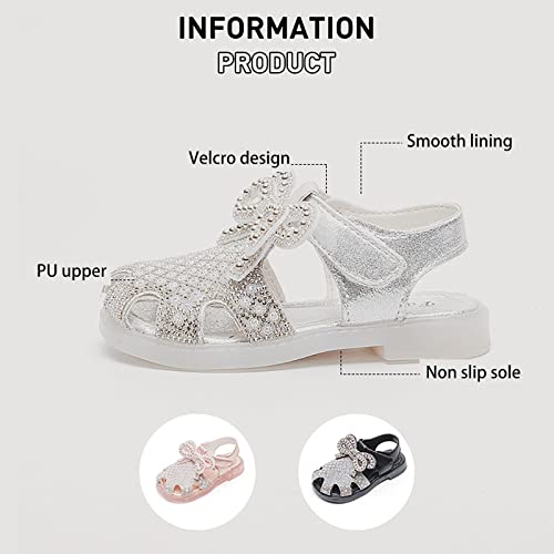sfdgfhyf 1 to 7Y Girls Leather Shoes Toddler Little Kid Rhinestones Embroidery Bow Design Soft Toe Princess (Beige, 7 Toddler)3