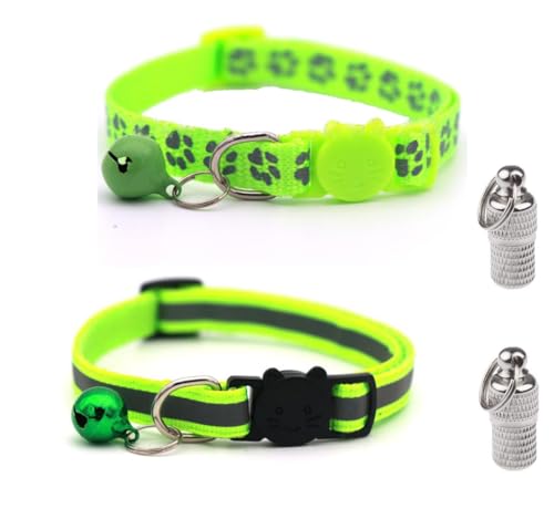 LATRAT 2 Collari per gatti, anti-strangolamento, regolabili, con 2 ciondoli per indirizzo, per gattini o cuccioli, collare per gatti (giallo)