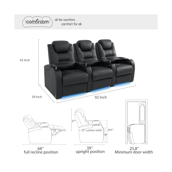 Leather home theater seating seats simple style dual power electric headrest game seats leather movie theater chairs theater recliner sofa with type c usb charger  urban country home decor