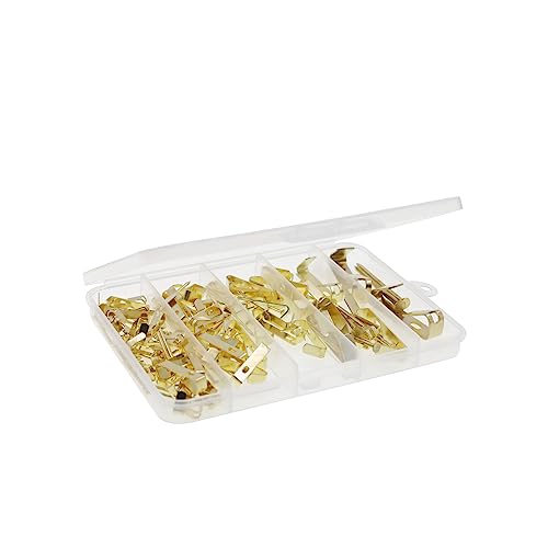 Image of 60 Pieces Picture Hanging Kit with Screws,SAFYY Picture Hooks for Hanging Pictures,Wall Painting Hanging Hooks Picture Frame Hooks for Wall Mounting(Gold 10LB*15,20LB*10,30LB*25,50LB*8,100LB*2)