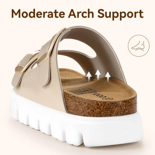 Image of ODOLY Women's Platform Sandals with Arch Support, Adjustable Buckle Slides