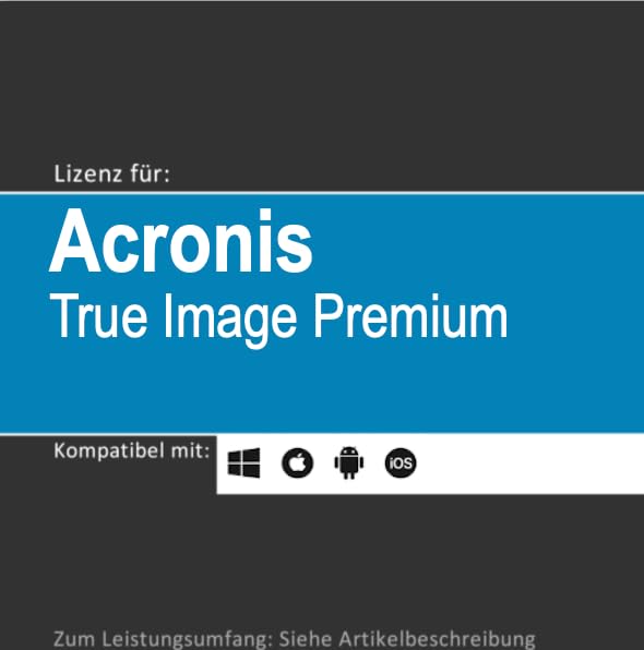 Lizenz für Acronis True Image Premium I 1 TB I 2026 I 3 o. 5 Gerät(e) I 1 Jahr I Vollversion | Windows/macOS/iOS/Android | Lizenzcode per Post o. E-Mail (Versand via E-Mail vorab + Post, 3 Geräte)