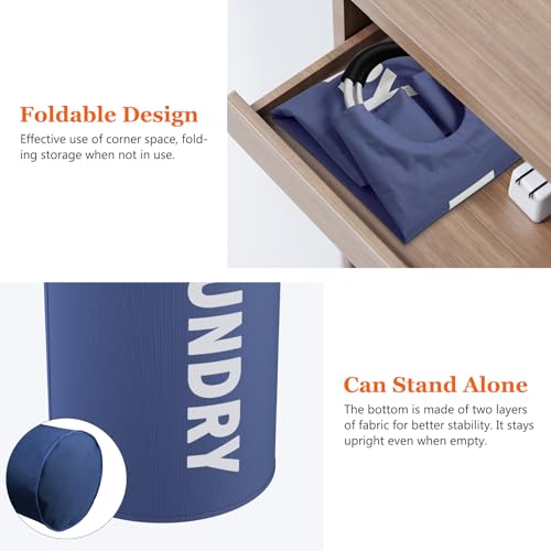 IHOMAGIC 2er Wäschesammler mit Aluminiumgriff, 95L Faltbarer Wäschekorb Groß, Robust Wäschetonne aus Oxford-Stoff, Tragbar Waschesammelbox für Schlafsaal, Reise, Waschküche, Dunkelgrau/Dunkelblau