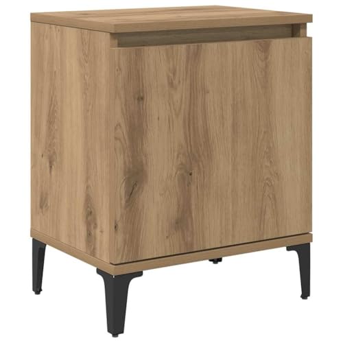 Table de chevet chêne Artisan avec pieds en métal et étagère style industriel