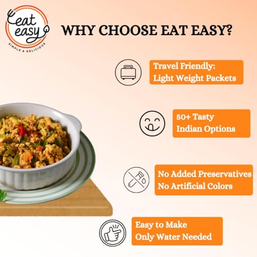 Image of Eat Easy Ready To Eat Paneer Bhurji- 80g (Pack of 2) After Preparation 240g | Just Add Hot Water & Cook | Freeze Dried Protein Rich Paneer, Instant Sabzi for Travelers, Campers, International Food