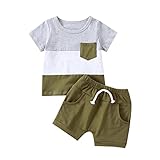 Newborn Baby Boy Summer Clothes Short Sleeve Color Block Front Pocket T-Shirt Top Shorts 2Pcs Casual