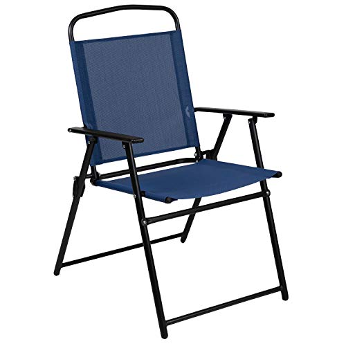 Flash Furniture Nantucket 6-Piece Patio Dining Set with Glass Table, 4 Folding Chairs, and Umbrella, Outdoor Patio Table, Chairs, Umbrella Set, Navy - Image 9