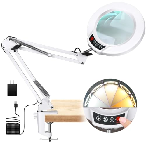 Seylae 10X Magnifying Glass with Light and Clamp, Real Glass ...