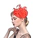 FeiYu Crafts Feather Mesh Net Sinamay Fascinator Hat with Clip and Headband for Cocktail (Red)