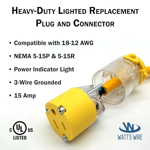 Extension Cord Ends Male and Female 5 Set, 15 Amp 125 Volt NEMA 5-15 Heavy Duty Replacement Plug and Connector Set, UL Listed