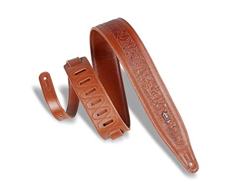 Serie Deluxe Levy\'s Leathers (M317FG-TAN) - Tracolla per chitarra, in pelle, 6,3 cm, motivo fiorentino, colore: Marrone chiaro