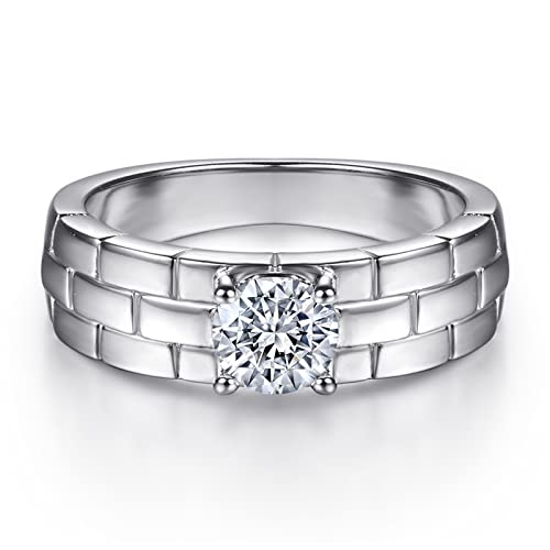 Bague solitaire en argent véritable avec motif mural gravé mixte