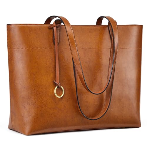 Image of Kattee Vintage Genuine Leather Work Tote for Women | Spacious interior with a zip compartment for organized work, travel, and everyday essentials.