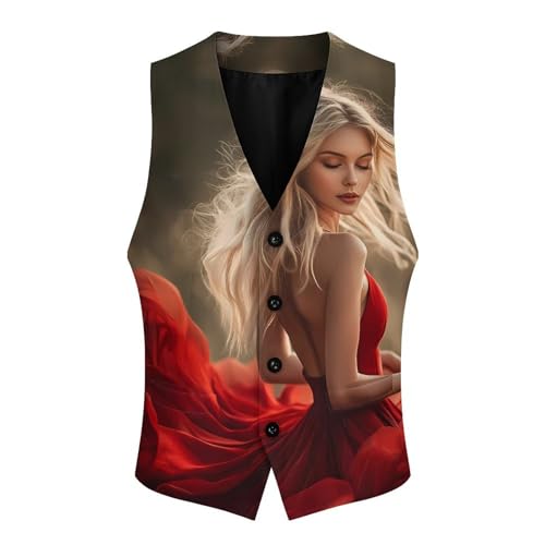 Beautiful Woman Men's Suit Vests Dress Vest V-Neck Waistcoat Slim Business Formal with Pocket4