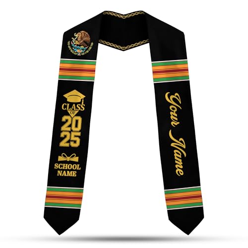 MonkeyVan Custom Mexican Graduation Sash Mexico Graduation Stole 2025 Mexican American Flag Graduation Sash Mexican Graduation M32