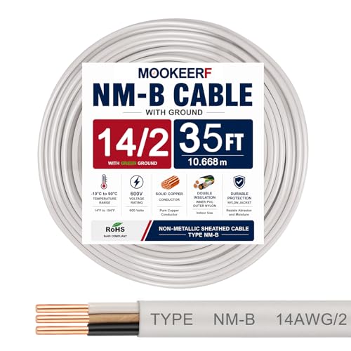 Image of 14 /2 Wire with Ground - 35FT 14 Gauge NM-B Non-Metallic Sheathed Cable 100% Pure Copper 14 AWG 2 Conductor Residential Indoor Wire for Outlets, Switches, Other Loads and Lighting Wiring Projects etc.