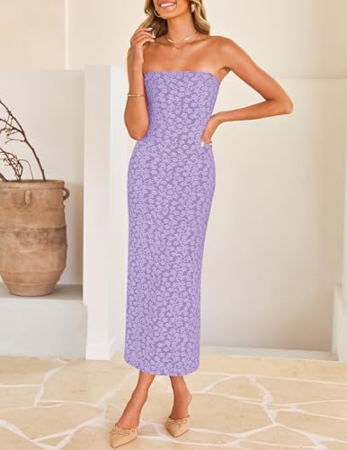 Image of ZESICA Women's 2026 Summer Floral Strapless Bodycon Midi Dress Off Shoulder Beach Formal Cocktail Wedding Guest Long Dresses