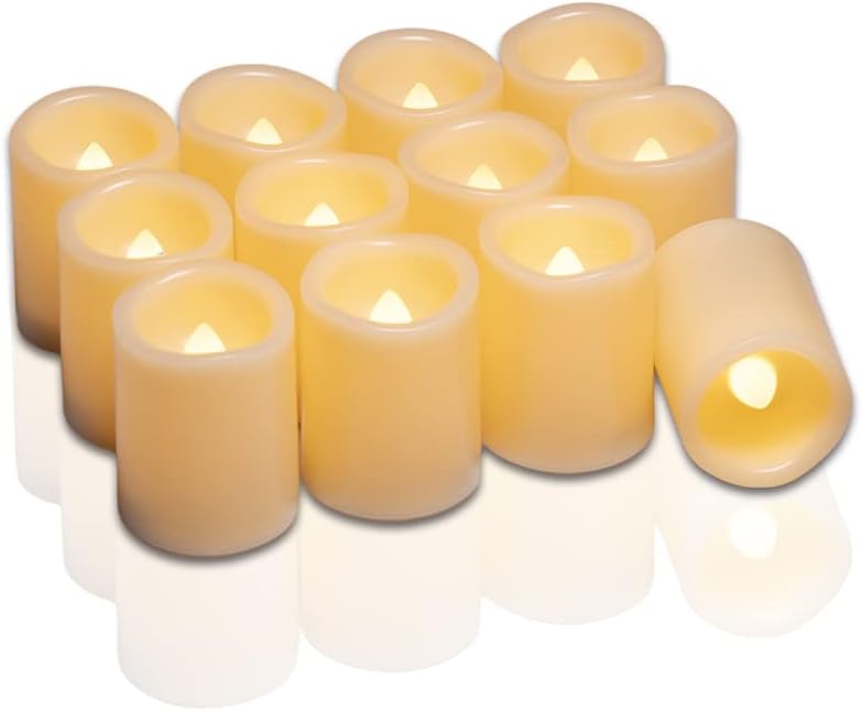 ANLIOTE Battery Operated LED Tealight Candles 12 Pack, Last 120 Hours Longer Flameless Flickering Tealight, Electric Fake Candle for Party, Table, Wedding, Christmas Decoration