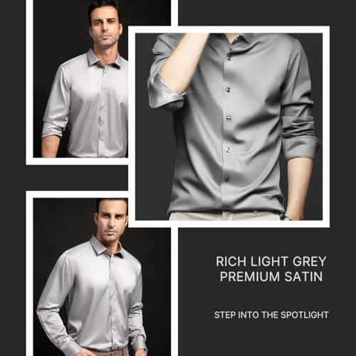 Image of IndoPrimo Men's Stylish Solid Satin Casual Shirt for Men Full Sleeve