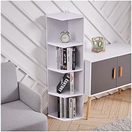 INMOZATA 4 Tier Corner Bookcase Wooden Book Shelf Narrow Bookshelf Cube Storage Unit for Living Room Office Study Room(White)