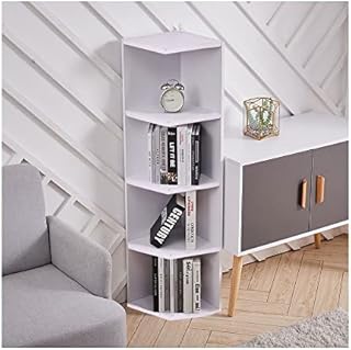 INMOZATA 4 Tier Corner Bookcase Wooden Book Shelf Narrow Bookshelf Cube Storage Unit for Living Room Office Study Room(White)