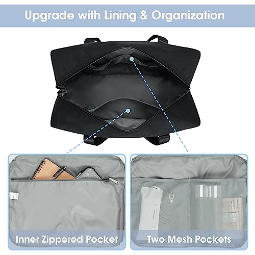 Narwey Handgepäck Tasche für Flugzeug Faltbare Reisetasche Damen Weekender Bag Sporttasche Damen Herren Handgepäck Koffer Groß 40L(Schwarz)