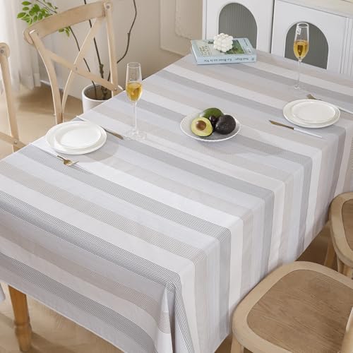 Image of Walrus Heavy Duty Vinyl Tablecloth with Flannel Backing Waterproof Oil-Proof Plastic Table Cloth Stain-Resistant Wipeable Rectangle or Square Table Cover for Indoor and Outdoor (Line,60x102 Inch)