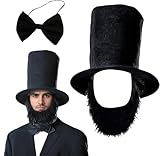 RONGXG 3 Pcs Gentleman President Top Hat Necktie Beard Set Funny Party Patriotic Costume for Patriotic Day Halloween Cosplay Dress Up Costume
