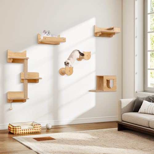 Juego de 6 Estantes de Pared para Gatos con Hamaca y Rascador miniatura 2