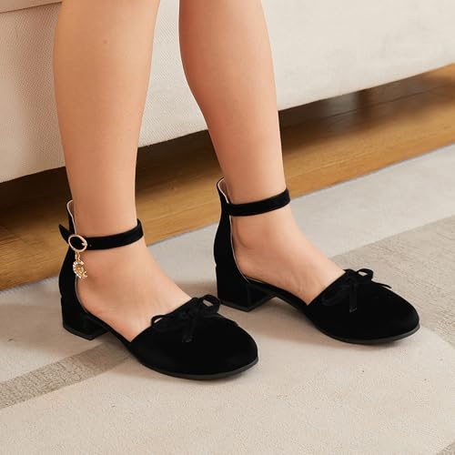Girls Dress Shoes Closed Toe Heels Bowknot Ankle Strap Flower Pump Shoes Party Wedding School Sandals for Toddler Little Big Kid4