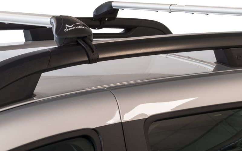 Green Valley Barre Portatutto Universali Railing Aperti Portapacchi (100-130cm) - Portata 100 Kg - Omologazione TUV, ISO/PAS 11154-06 - Antifurto con 4 Serrature a Chiave