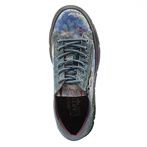 L'Artiste by Spring Step Women's Danli-Bloom Sneaker – Hand-Painted Leather Platform Shoes with Zipper & Lace-Up Closure, Removable Insole, Rainbow Stitching, Comfort Fit3