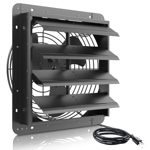 HYITO 16 Inch Shutter Exhaust Fan, Aluminum Wall Mounted Exhaust Fan with Power Cord,2060 CFM High Speed Automatic Louvered Vent Fan for Greenhouse, Factory,Shop,Garage, ETL Listed