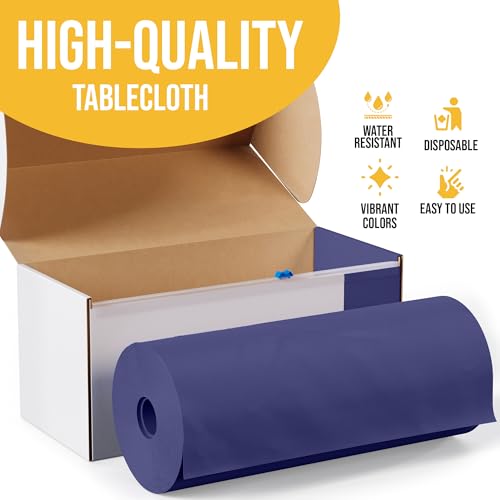 Image of Exquisite Party Solids 54 Inch X 100 Feet Navy Plastic Table Cover Roll in A Cut - to - Size Box with Convenient Slide Cutter. Cuts Up to 12 Rectangle 8 Feet Plastic Disposable Tablecloths