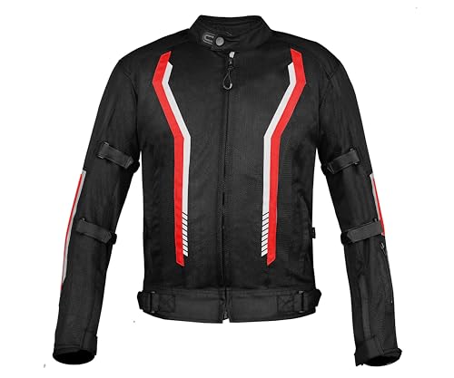 Image of BIKING BROTHERHOOD XPLORER JACKET - Mesh Motorcycle Riding Jacket with Impact Protection | abrasion Resistance | Chest guard provision | Includes Thermal and Rain liner | Red