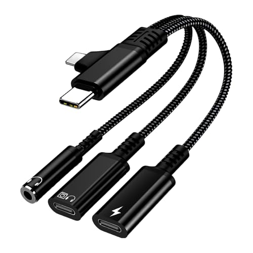 Adaptateur USB C et Lightning vers type C double port avec audio 3.5mm charge rapide PD noir