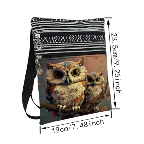 Vintage Owl Messenger Bag Small Ethnic Pattern Printed Adjustable Strap Crossbody Zipper Bag Vintage Owl Phone Bag Wallet Cute Shoulder Handbag for Owl Lovers Women2